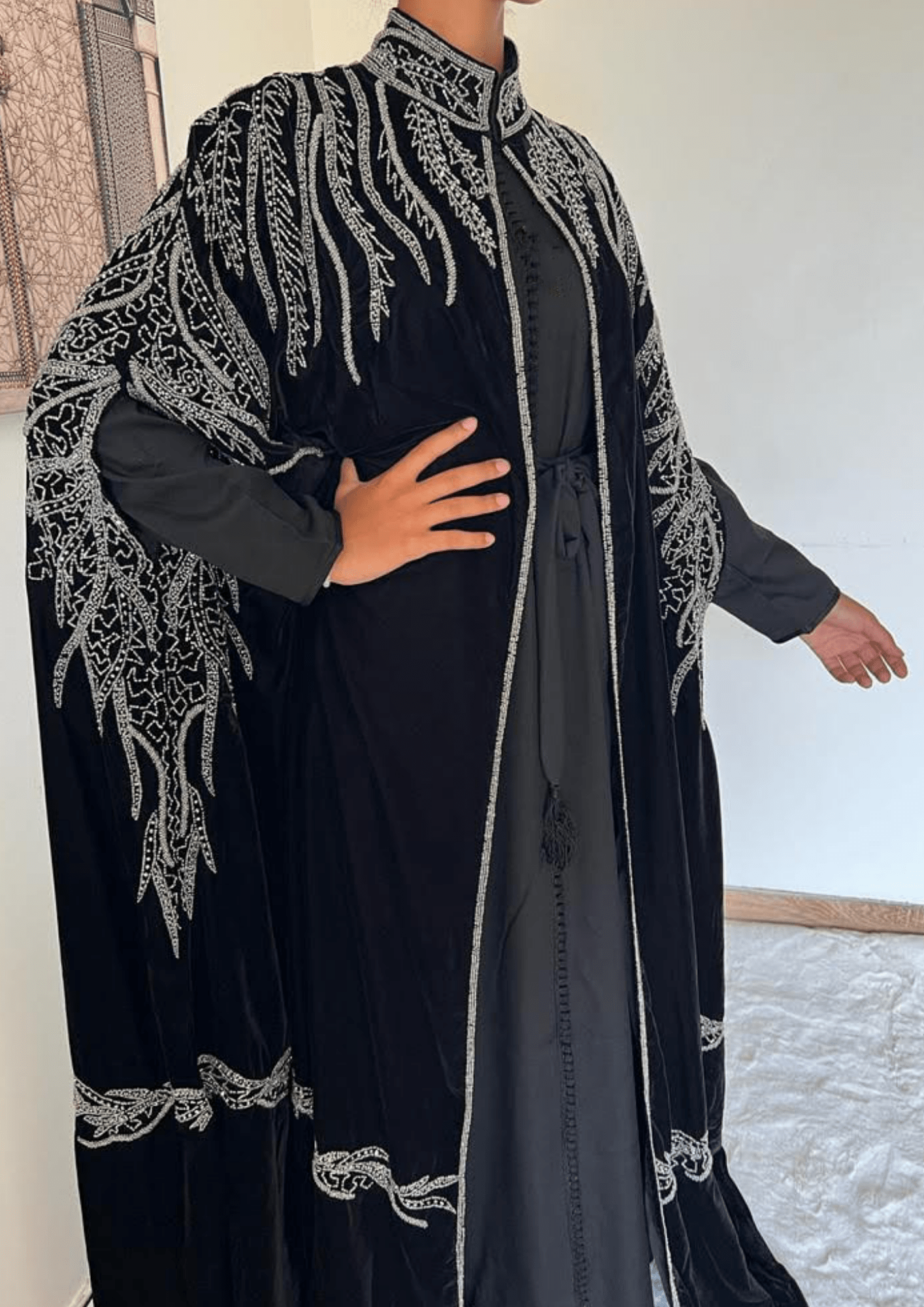 Cape emirate abaya strass noir