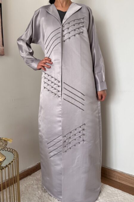 abaya satin gris